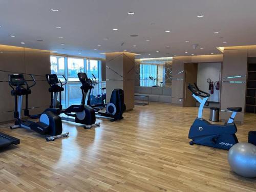 Fitness centrum a/nebo fitness zařízení v ubytování Charming Studio with Pool & Gym