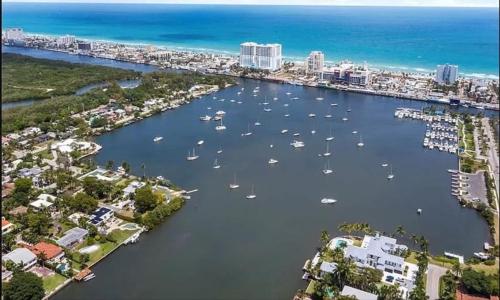 an aerial view of a harbor with boats in the water at Hollywood Beach Exquisite 4-bed 3-bath Villa in Hollywood