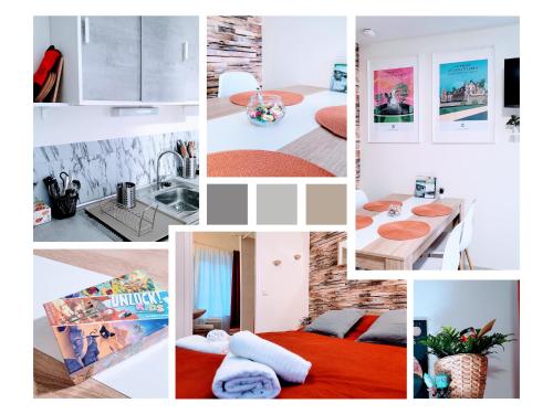 a collage of photos of a kitchen and a room at COSY CASE proche Paris la Défense in Conflans-Sainte-Honorine