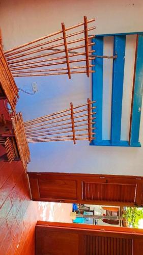a room with a counter top with at Casa Upa ,casa con piscina espectacular, Barichara in Barichara