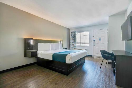 オーシャンスプリングスにあるStudio 6-Ocean Springs, MSのベッドとデスクが備わるホテルルームです。