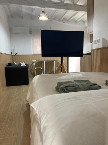 a room with a bed and a flat screen tv at Loft Playa Villajoyosa in Villajoyosa