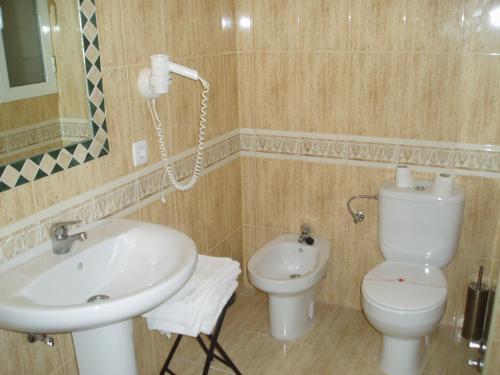 a bathroom with a sink and a toilet at Hotel Manzanares in Manzanares