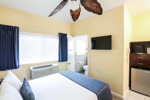 a bedroom with a bed and a tv and a window at The Hotel Hollywood in Los Angeles