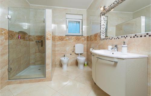 a bathroom with a shower and a sink and a toilet at Stunning Apartment In Buje With House A Panoramic View in Buje