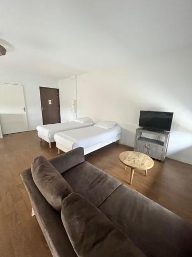 a living room with a couch and a bed at Zenao Appart'Hotel in Nevers