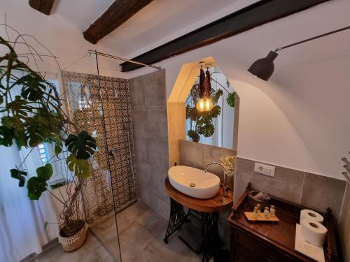 a bathroom with a sink and a glass shower at Casa 39 Apartments in Rovinj