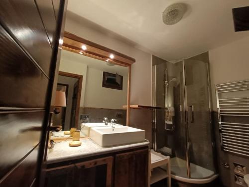 a bathroom with a sink and a shower at Ai piedi del Monte Bianco in Entrèves