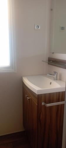 卡內的住宿－Mobil-home Aventura 3 par Catherve，一间带水槽和镜子的浴室