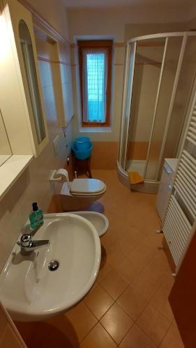 a bathroom with a sink and a toilet at Appartamento Nolesca in Siror
