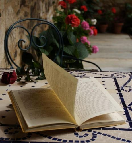 an open book sitting on top of a table at Casa Pepa Hotel Rural in Santa Colomba de Somoza
