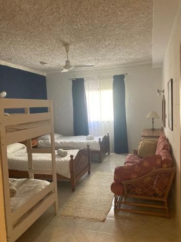 a bedroom with two bunk beds and a couch at Satori Gozo Centre - Apartment Bufo in Xagħra