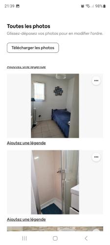 - deux photos d'une chambre avec un lit et une salle de bains dans l'établissement Riviera avec piscine, à La Seyne-sur-Mer