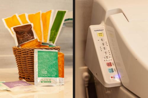 a basket of food is next to a microwave at 123 Hall in Wujie