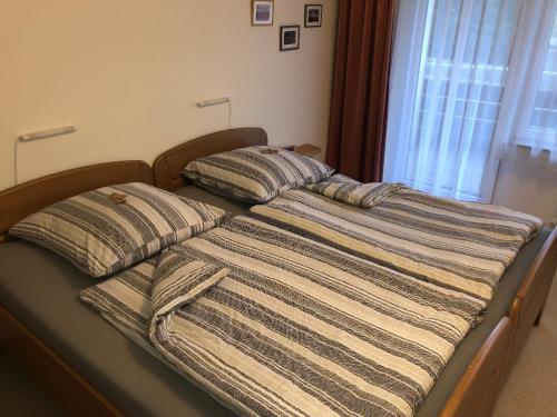 ein Bett mit zwei Kissen darauf in einem Schlafzimmer in der Unterkunft Apartment Elena in Schönwald