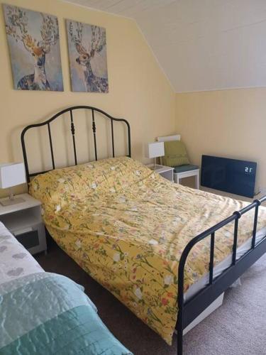a bedroom with a bed and a tv in it at Hillview in Daliburgh