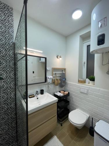 a bathroom with a sink and a toilet at Apartment 42 - City Center in Belgrade