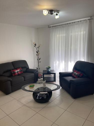 Sala de estar con 2 sofás y mesa de centro en Appartamento vacanze Sanzen - Como Cernobbio Lugano, en Morbio Inferiore