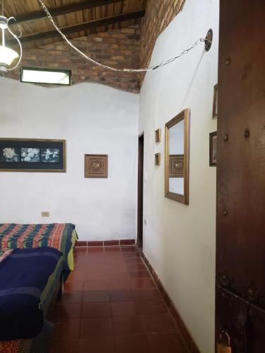 a bedroom with a bed and a mirror on the wall at Hotel Campestre Villa Nico in Bochalema