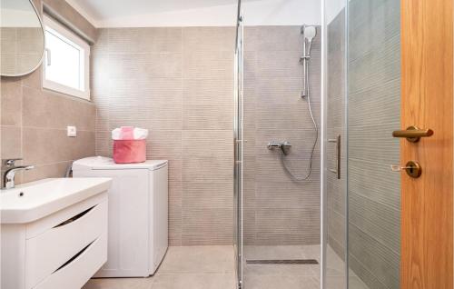 a bathroom with a shower and a toilet and a sink at Nice Apartment In Razanac With 2 Bedrooms And Wifi in Ražanac