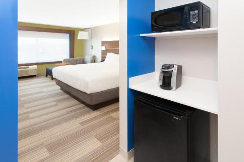 Cette chambre comprend un lit et une télévision. dans l'établissement Holiday Inn Express & Suites - Sterling Heights-Detroit Area, an IHG Hotel, à Sterling Heights