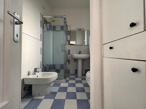 een badkamer met een wastafel, een toilet en een douche bij Casa Roma rooms& apartmens in Padua