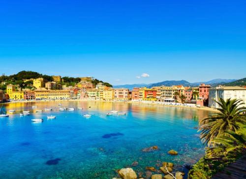 a large body of water with boats in it at Villa delle mimose in Sestri Levante