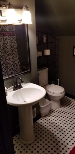 a bathroom with a sink and a toilet at Historic Victorian Inn in Sioux Falls