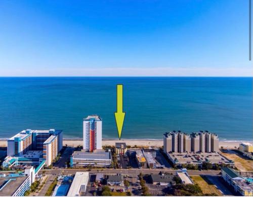 an aerial view of a city with the ocean at Gazebo Inn Oceanfront in Myrtle Beach
