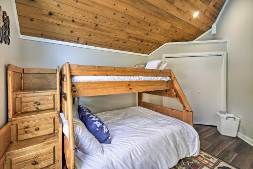 a bedroom with a bunk bed and a wooden ceiling at Deck and Mtn Views Fain Chalet in Kingsport in Kingsport