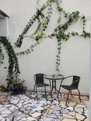 a patio with two chairs and a table and vines at PERFECTO ESPACIO in Santiago del Estero