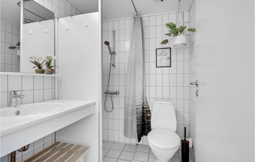 Baño blanco con aseo y lavamanos en 2 Bedroom Gorgeous Apartment In Rudkbing, en Rudkøbing