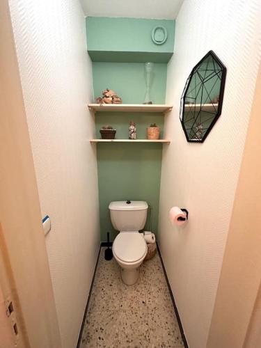 帕拉瓦萊弗洛特的住宿－Bel appartement 53m2 proche mer，一间带卫生间和镜子的小浴室