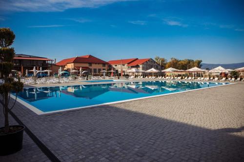 una gran piscina con sillas y sombrillas en ILLARA SPA Hotel en Irshava