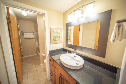 a bathroom with a sink and a mirror at Edgewater 1444 in Keystone