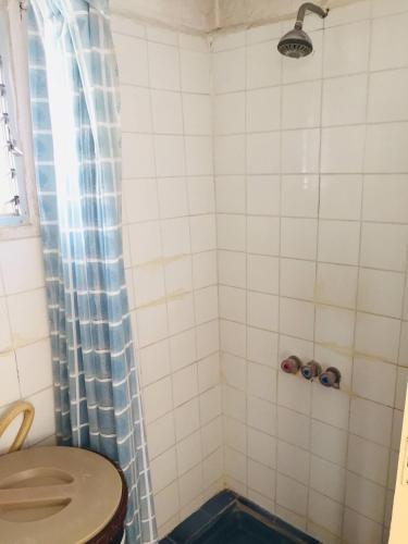 a bathroom with a toilet and a shower at Traditional House with Amazing Veranda in Bethlehem