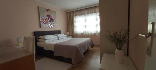 a hotel room with a bed and a window at Apartment Mara in Dubrovnik