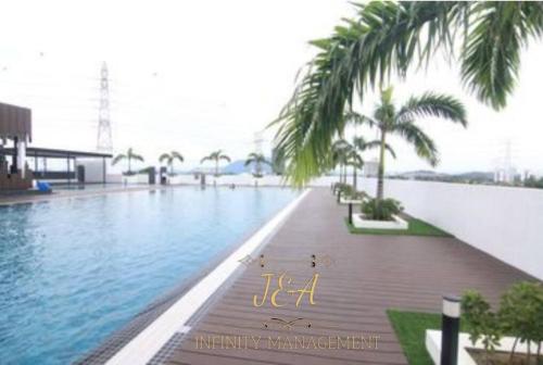 a rendering of a swimming pool with palm trees at J&A Seaview Suites in Perai
