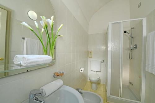 塞拉倫加達爾巴的住宿－Locanda Italia，一间带水槽、卫生间和镜子的浴室