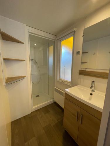 a bathroom with a sink and a shower at RELAX FO70 in Fréjus