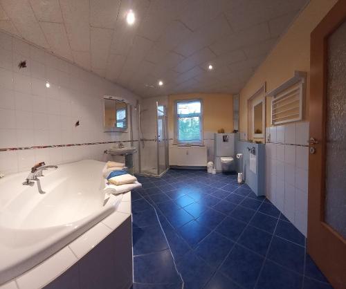a large bathroom with a tub and a sink at Ferienwohnung Döhlerwald in Klingenthal