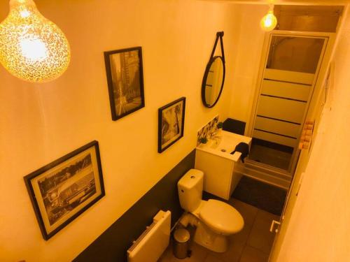 uma casa de banho com um WC branco e um lavatório. em L'atelier Abbevillois by H2C em Abbeville