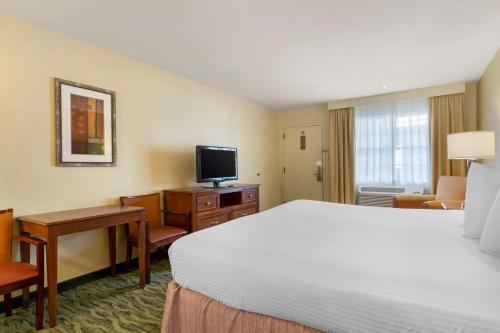 a hotel room with a bed and a desk and a television at Best Western McAllen Medical Center in McAllen