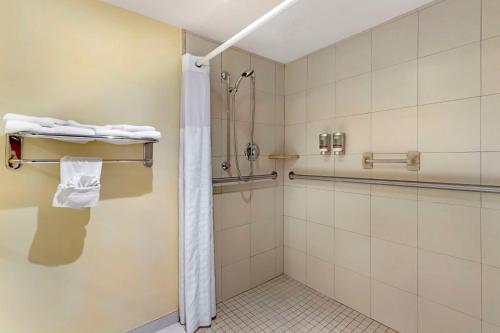 a bathroom with a shower with a shower curtain at Best Western Mcallen Medical Center in McAllen