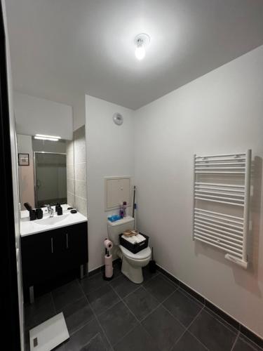 W łazience znajduje się toaleta, umywalka i lustro. w obiekcie Gorgeous Apartment near Paris & Disneyland w mieście Fontenay-sous-Bois