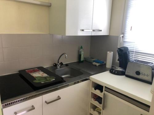 une cuisine avec un évier et un plan de travail dans l'établissement Appartement 3 pièces avec balcon près de la plage et parking à Villers-sur-Mer - FR-1-712-5, à Villers-sur-Mer