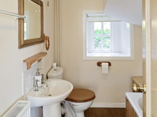 a bathroom with a sink and a toilet and a window at Elmbank in Lochcarron