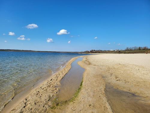 a view of a sandy beach with water at Ferienwohnung NR1 in Großräschen