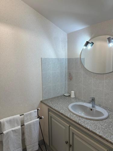 a bathroom with a sink and a mirror at Chambres d'hôtes du puy d'anché in Sauzé-Vaussais