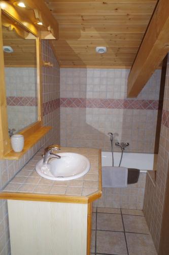 a bathroom with a sink and a bath tub at Chalet Le Sabot De Venus in Combloux